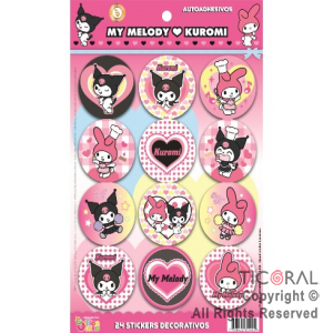 KUROMI STICKERS AUTOADHESIVOS X 24 UNIDADES